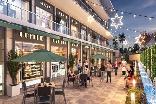 Open-air shopping and dining area
